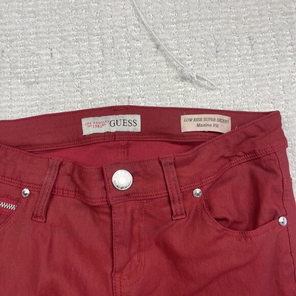 Y2K Guess Low Rise Super Skinny Jeans Bright Cherry Red Maxine Fit Stretch Read - Picture 4 of 8